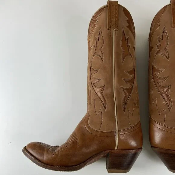 Dan Post Women's Boot Size 7.5 C Western Cowboy Boots Tan Brown 2 Tone Leather - Picture 8 of 14